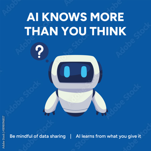 Vector art of a curious robot ponders the vast knowledge of ai, inviting reflection on data sharing and the insights ai gleans from our contributions artificial intelligence post