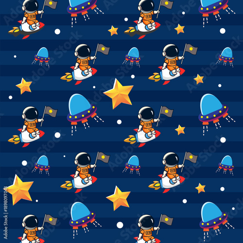 Childish rocket pattern with ufo creative kids texture for fabric textile