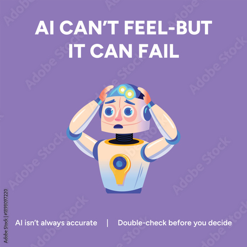 Vector art of ai fallibility a robots frustration highlights the importance of doublechecking ai accuracy and the limitations of artificial intelligence artificial intelligence post