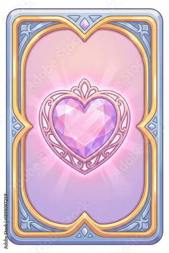 Romantic Valentine TCG Card Back Design with Heart Crystal and Ornamental Frame