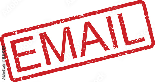 A grungy red rectangular rubber stamp prominently features the word EMAIL on a clean white background