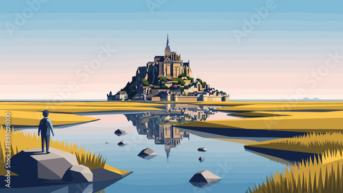 Majestic mont saint-michel reflecting in tranquil waters under a serene sky