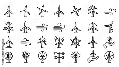 Collection of Simple Wind Turbine Icons.