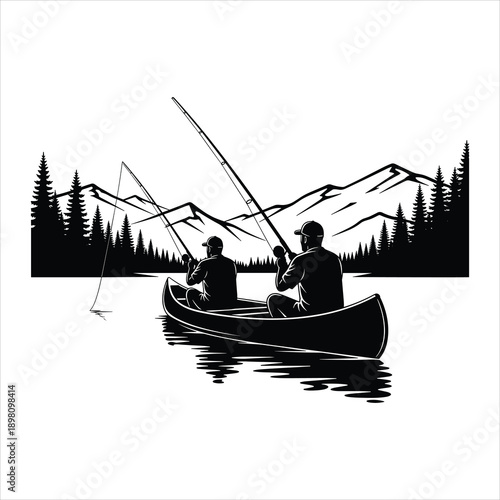 Two People Fishing in a Canoe
