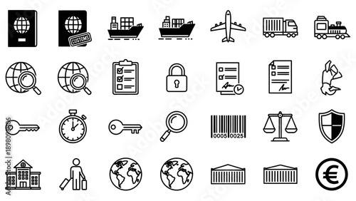 Collection of Various Black Business Icons.