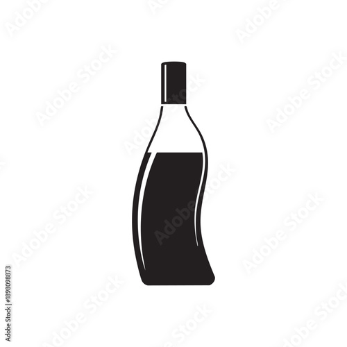 Black silhouette of a liquid bottle with a curved body isolated on a white background vector art minimalist design simple and elegant object graphic