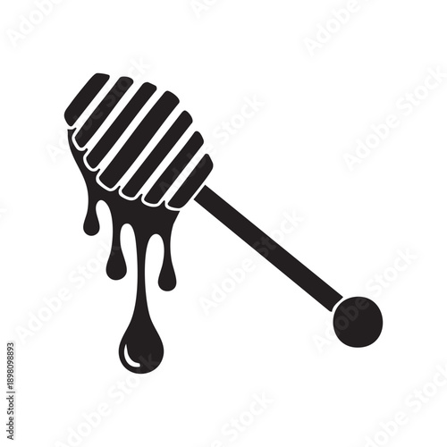 Black Silhouette of a Honey Dipper Dripping Sweet Golden Liquid Symbolizing Natural Sweetness And Culinary Delights Food Preparation Ingredient And Organic Dessert Theme