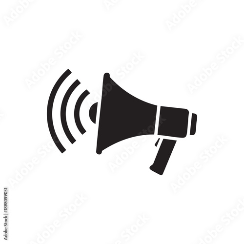 Bold Black Megaphone Icon Amplifying Sound Waves Announcing News and Promotions Simple Vector Graphic for Announcement and Communication Concepts