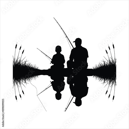 Silhouette Fishing Duo by Water
