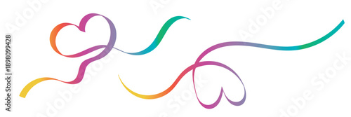 Colorful rainbow heart doodle illustrations .  Bright abstract featuring hand drawn rainbow heart shapes and flowing lines, expressing love, diversity, creativity, and positive emotional energy.

