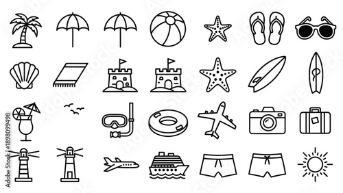 Collection of Travel and Vacation Icons.