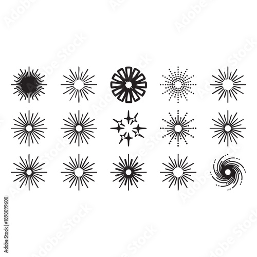 Collection of Starburst and Sunburst Radial Burst Patterns Geometric Shapes Abstract Vector Elements for Design Projects Graphic Design Assets