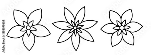 Set of Cute hand-drawn flower outline clipart.
Easy flower coloring templates for children.
Simple flower coloring page outlines for kids.svg.