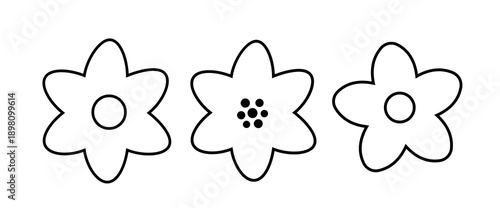 Set of Cute hand-drawn flower outline clipart.
Easy flower coloring templates for children.
Simple flower coloring page outlines for kids.svg.