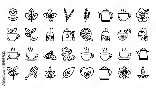 Collection of Tea and Herb Icons.