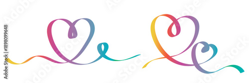 Colorful rainbow heart doodle illustrations .  Bright abstract featuring hand drawn rainbow heart shapes and flowing lines, expressing love, diversity, creativity, and positive emotional energy.

