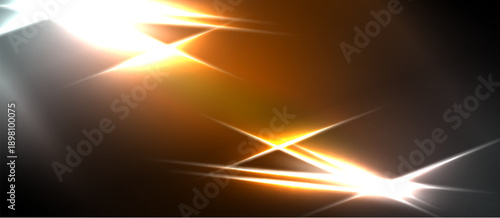 Bright flares, dynamic light streaks. Orange, white hues dominate dark background. Abstract energy radiates, creating visual impact.