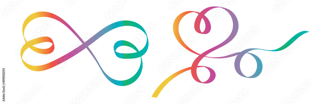 Obraz premium Colorful rainbow heart doodle illustrations . Bright abstract featuring hand drawn rainbow heart shapes and flowing lines, expressing love, diversity, creativity, and positive emotional energy.