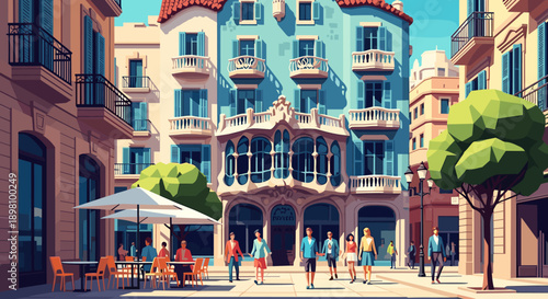 Charming mediterranean cityscape with colorful architecture and cozy street scene