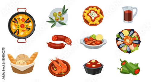 Delicious spanish cuisine collection featuring iconic dishes and ingredients