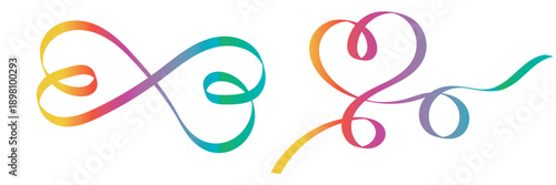 Colorful rainbow heart doodle illustrations .  Bright abstract featuring hand drawn rainbow heart shapes and flowing lines, expressing love, diversity, creativity, and positive emotional energy.

