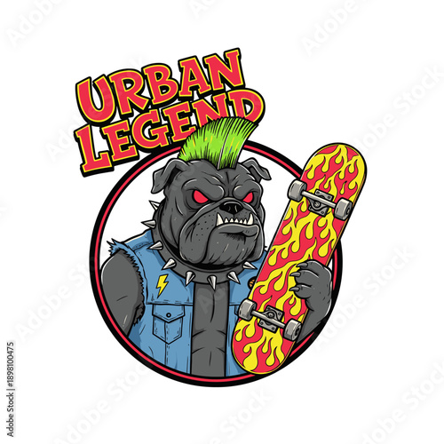 Urban Legend Skateboarder Pitbull Denim Vest Mohawk