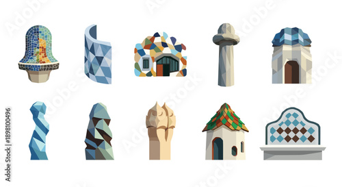 Catalan architectural elements in geometric abstract art style