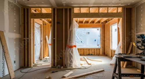 Home Renovation Interior: Wood Framing, Drywall & Construction Site