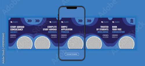 Study abroad consultancy services agency Social Media Carousel Template 