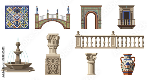Spanish architectural elements: bridges, arches, and columns
