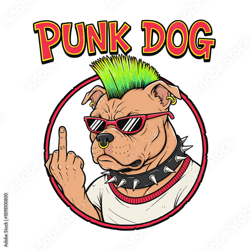 Punk Dog Mohawk Bulldog Defiant Attitude Illustration