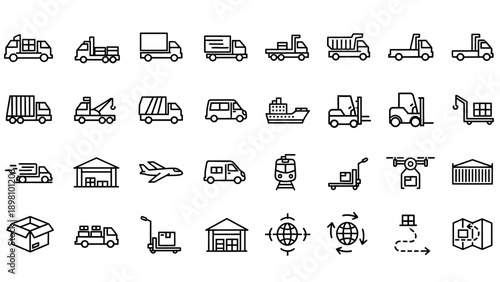 Collection of Simple Transportation Icons Outlined.