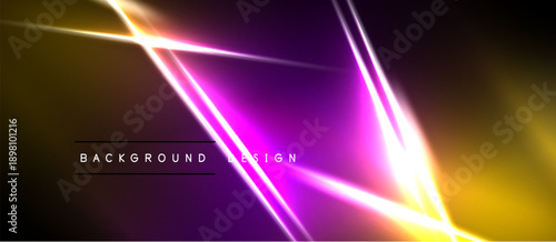 Abstract neon lines create dynamic gradient background. Vivid purple, gold hues dominate composition. Modern design element.