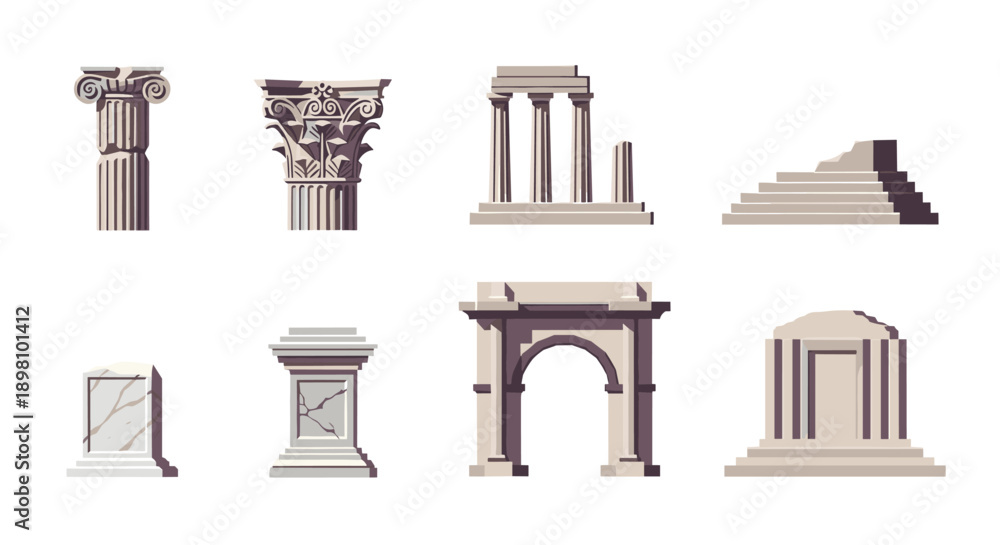 Naklejka premium Set of ancient greek and roman architectural elements in classic style