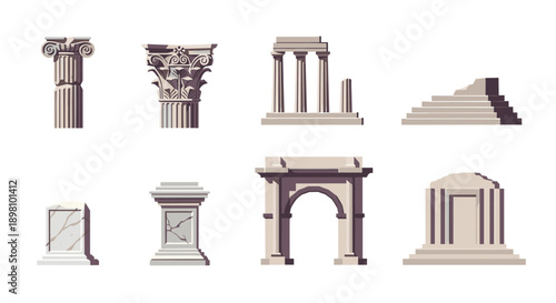 Set of ancient greek and roman architectural elements in classic style
