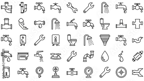 Collection of Simple Plumbing Icons and Symbols.