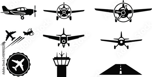 Airplane, aviation, airplane views and airport elements. 