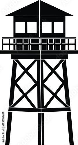 Observation and surveillance, watchtowers. Military defense guard towers. Lifeguard stations, hunting blinds silhouette