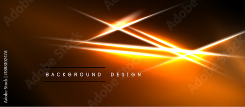 Abstract orange lines intersect, creating bright light effects. Dark background emphasizes glowing energy, modern design element.