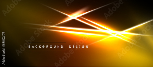 Abstract golden lines intersect, creating bright light effects. Dark background emphasizes vibrant energy, modern design elements.