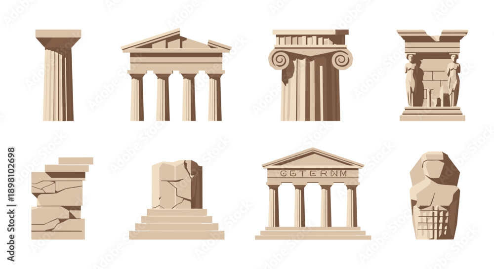 Fototapeta premium Ancient greek architecture elements in flat style