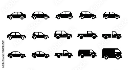 Large collection of small vehicle silhouettes for logistics design.