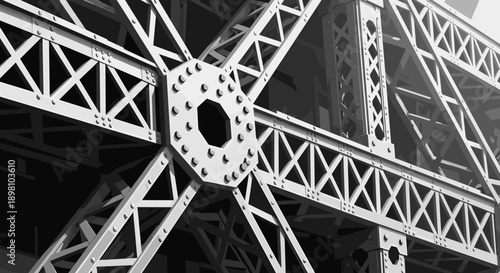 Industrial steel structure in monochrome with geometric patterns