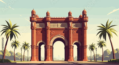 Majestic monument with palm trees in vintage style