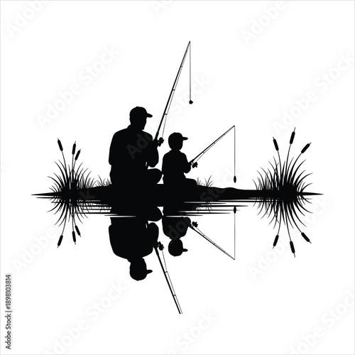 Silhouette Fishing Duo by Water