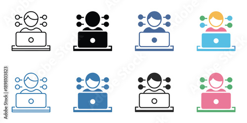 Network Administration icons, filled and outline vector styles, system control and network management symbols, server monitoring, data flow, security technology, minimalist design, isolated on white b