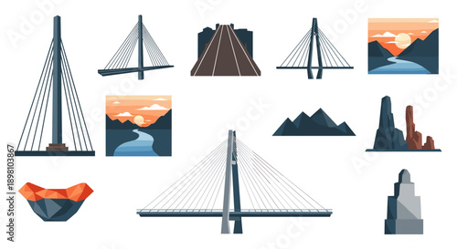 Geometric bridges and landscapes: abstract representations of nature and architecture