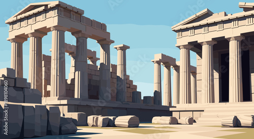 Ancient greek ruins in low poly art style depicting classic architecture