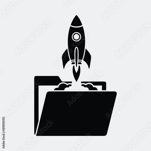 Silhouette rocket launching from open folder vector illustration