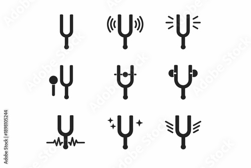 Various tuning fork icons representing sound and frequency concepts